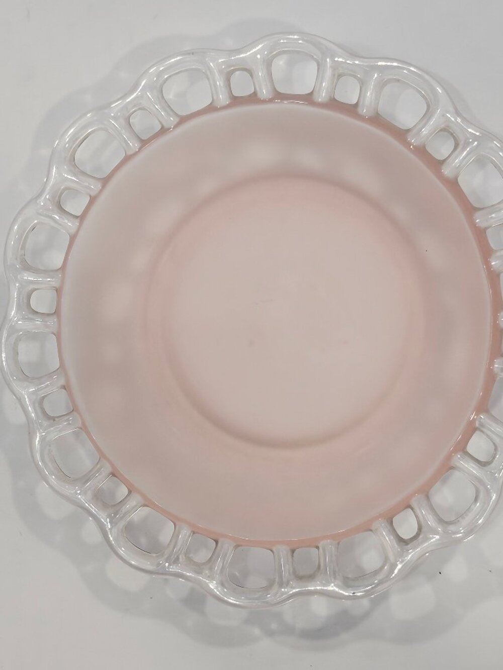 Anchor Hocking Clear Laced Edge Frosted Pink Depression Glass Bowl Old Colony